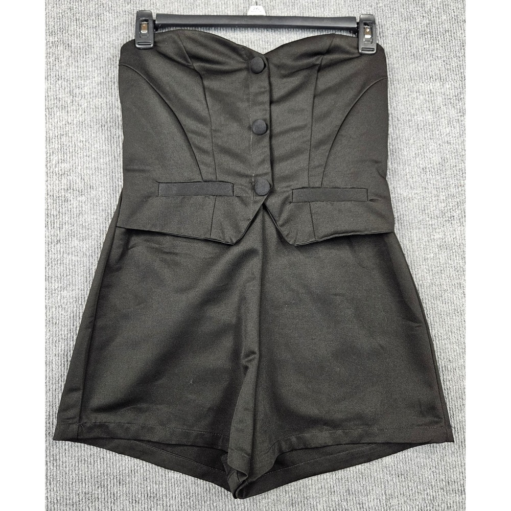 Forever 21 Shein Womens Strapless Tuxedo Romper Black Sweetheart Neck Size M